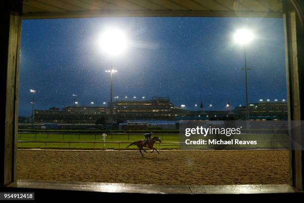 Horse trains on the track during morning workouts in preparation for the 144th Kentucky Derby at Churchill Downs on May 5, 2018 in Louisville,...