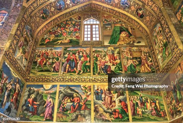 frescos depicting biblical story, vank cathedral, isfahan, iran - armenian genocide stock pictures, royalty-free photos & images