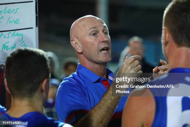 Footscray head coach Steve Grace talks to his players during the round five VFL match between Footscray and Richmond at Whitten Oval on May 5, 2018...