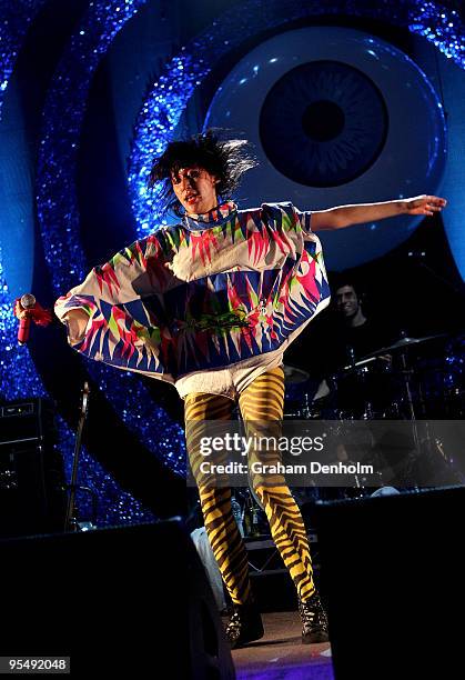 Karen O of Yeah Yeah Yeahs performs on stage on day two of The Falls Festival 2009 held in Otway rainforest on December 30, 2009 in Lorne, Australia.