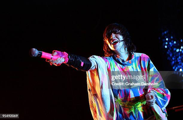 Karen O of Yeah Yeah Yeahs performs on stage on day two of The Falls Festival 2009 held in Otway rainforest on December 30, 2009 in Lorne, Australia.