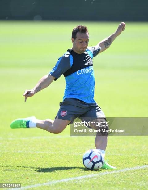 Santi Cazorla of Arsenal during a training session at London Colney on May 5, 2018 in St Albans, England.