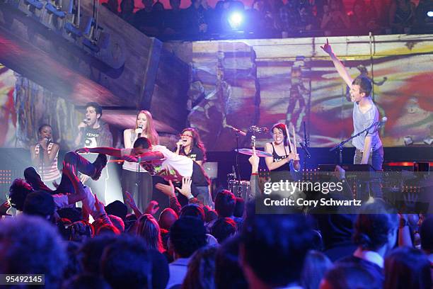 Kim Schifino and Matt Johnson of Matt & Kim Perform at the 2009 mtvU Woodie Awards at the Roseland Ballroom on November 18, 2009 in New York City.