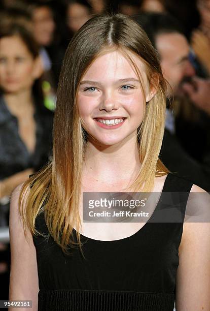Actress Elle Fanning arrives at "The Twilight Saga: New Moon" premiere held at the Mann Village Theatre on November 16, 2009 in Westwood, California.