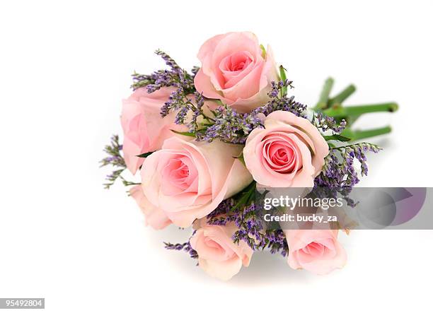 pink and mauve rose bouquet isolated on white. - wedding bouquet stock pictures, royalty-free photos & images