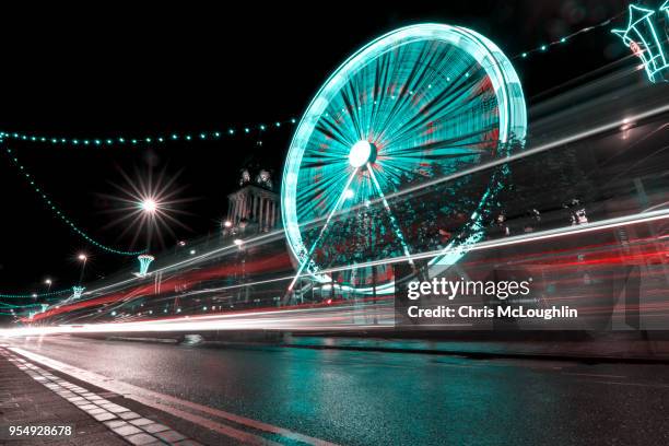 leeds skyline with light trails - leeds skyline stock pictures, royalty-free photos & images