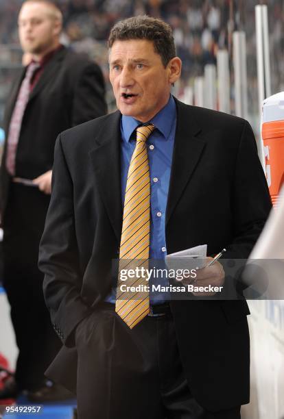 Don Hay, Head Coach of the Vancouver Giants stands on the bench against the Kelowna Rockets at Prospera Place on December 27, 2009 in Kelowna, Canada.