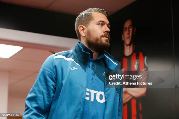 Kristoffer Nordfeldt of Swansea City arrives at Vitality Stadium prior to kick off of the Premier League match between AFC Bournemouth and Swansea...