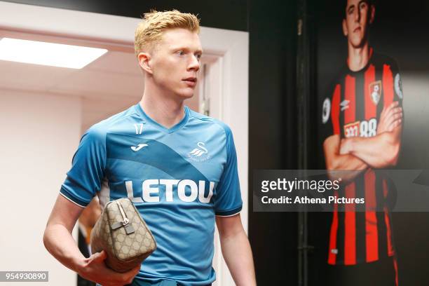 Sam Clucas of Swansea City arrives at Vitality Stadium prior to kick off of the Premier League match between AFC Bournemouth and Swansea City at...