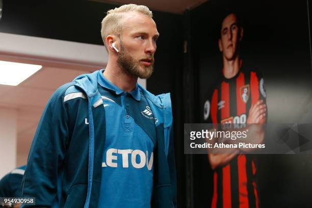 Mike van der Hoorn of Swansea City arrives at Vitality Stadium prior to kick off of the Premier League match between AFC Bournemouth and Swansea City...