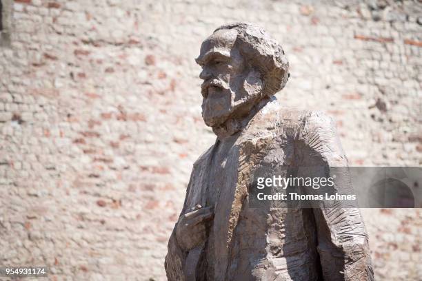 The sculpture of German philosopher and revolutionary Karl Marx pictured during its inauguration at the 200th anniversary of the birth of Karl Marx...