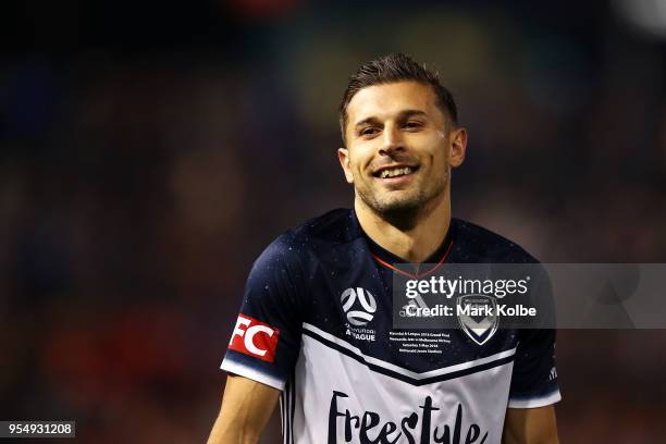 Kosta Barbarouses of Melbourne Victory watches on during the 2018 A-League Grand Final match between the Newcastle Jets and the Melbourne Victory at...