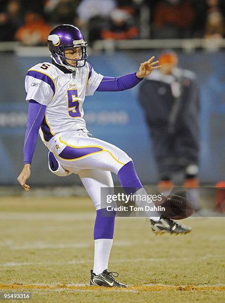 Chris Kluwe of the Minnesota Vikings punts during an NFL Monday night game against the Chicago Bears at Soldier Field, December 28, 2009 in Chicago...