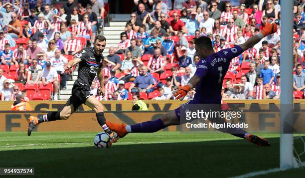James McArthur of Crystal Palace scores his sides first goal during the Premier League match between Stoke City and Crystal Palace at Bet365 Stadium...
