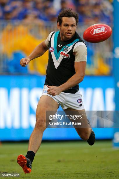 Steven Motlop of the Power runs onto the ball during the round seven AFL match between the West Coast Eagles and the Port Adelaide Power at Optus...