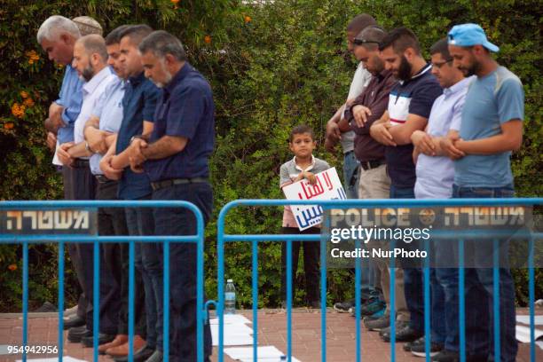 Palestinian citizens of Israel and Palestinian members of the Israeli parliament protest on Friday, 4 May near the border with the Gaza Strip against...