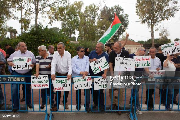 Palestinian citizens of Israel and Palestinian members of the Israeli parliament protest on Friday, 4 May near the border with the Gaza Strip against...