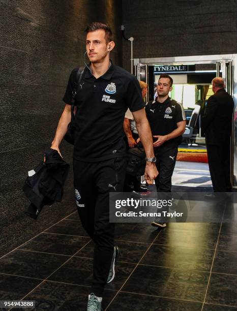 Martin Dubravka of Newcastle United arrives for the Premier League Match between Watford and Newcastle United at Vicarage Road on May 5 in Watford,...