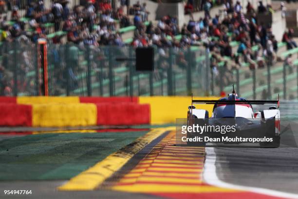 In the Toyota TS050 - Hybrid driven by Sebastien Buemi of Switzerland, Kazuki Nakajima of Japan and Fernando Alonso of Spain competes during the WEC...