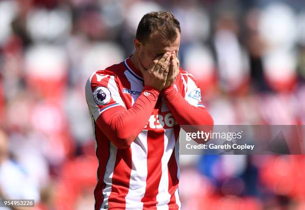 Xherdan Shaqiri of Stoke City reacts at the full time whistle after the Premier League match between Stoke City and Crystal Palace at Bet365 Stadium...