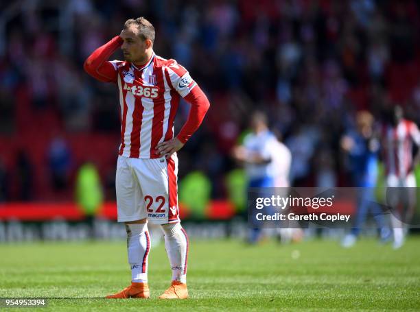 Xherdan Shaqiri of Stoke City reacts at the full time whistle after the Premier League match between Stoke City and Crystal Palace at Bet365 Stadium...