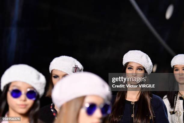 Model walks the runway during Chanel Cruise 2018/2019 Collection fashion show at Le Grand Palais on May 3, 2018 in Paris, France.