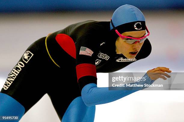 Nancy Swinder-Pelz Jr. Competes in the 5000 meter event at the U.S. Speedskating Championships at the Utah Olympic Oval on December 30, 2009 in...