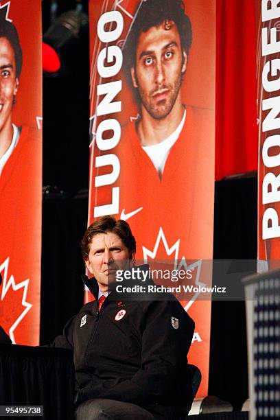 Mens's Olympic Hockey Head Coach Mike Babcock during the unveiling of the Canadian Men's Olympic Hockey Team roster on December 30, 2009 at the...