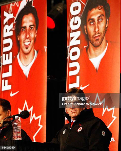 Mens's Olympic Hockey Head Coach Mike Babcock during the unveiling of the Canadian Men's Olympic Hockey Team roster on December 30, 2009 at the...