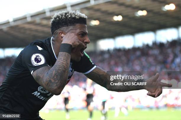 Crystal Palace's Dutch defender Patrick van Aanholt celebrates scoring his team's second goal during the English Premier League football match...