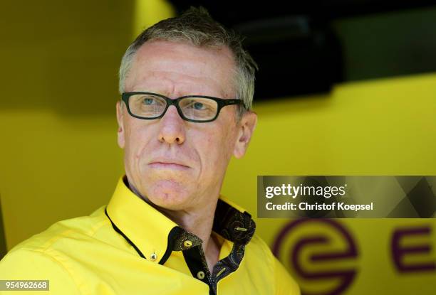 Head coach Peter Stoeger of Dortmund looks on prior to the Bundesliga match between Borussia Dortmund and 1. FSV Mainz 05 at Signal Iduna Park on May...