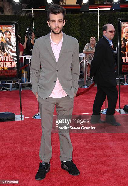 Jay Baruchel arrives at the Los Angeles Premiere Of "Tropic Thunder" at the Mann's Village Theater on August 11, 2008 in Los Angeles, California.