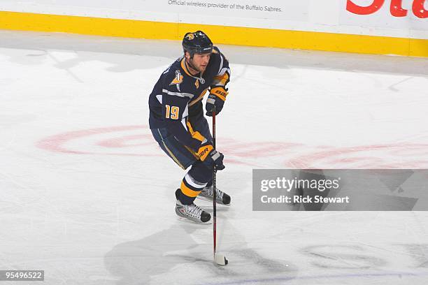 Tim Connolly of the Buffalo Sabres handles the puck during the game against Ottawa Senators on December 26, 2009 at HSBC Arena in Buffalo, New York.