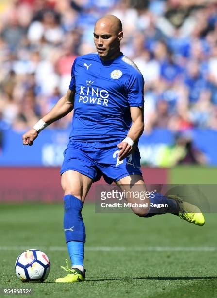 Yohan Benalouane of Leicester City in action during the Premier League match between Leicester City and West Ham United at The King Power Stadium on...