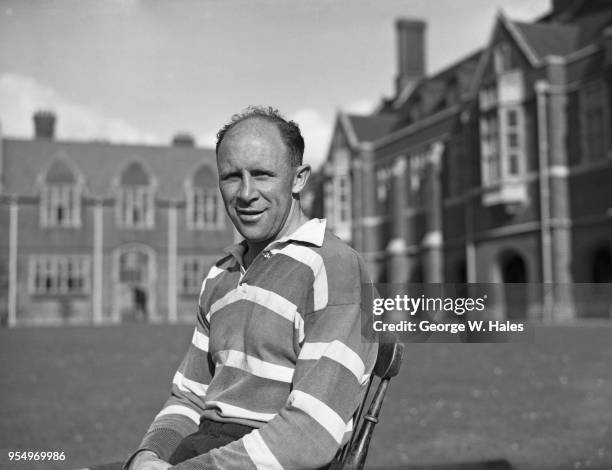 New Zealand rugby union player Robert William Henry 'Bob' Scott , full back of the All Blacks, during a tour of the British Isles, 30th October 1953.