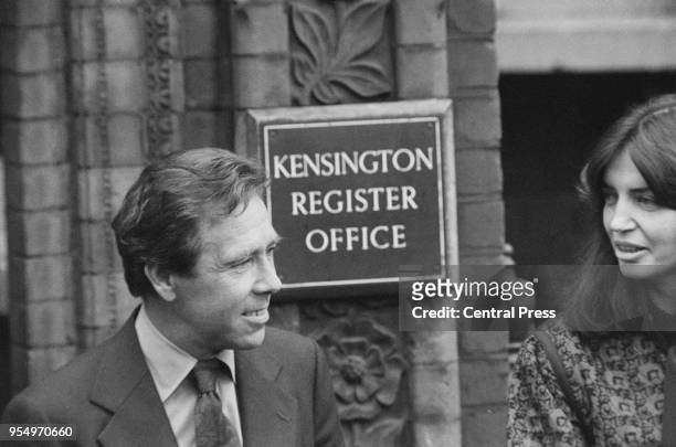 Antony Armstrong-Jones , former husband of Princess Margaret, outside Kensington Register Office in London with his second wife Lucy Lindsay-Hogg...