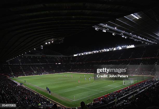 Wide shot of Old Trafford during the FA Barclays Premier League match between Manchester United and Wigan Athletic at Old Trafford on December 30...