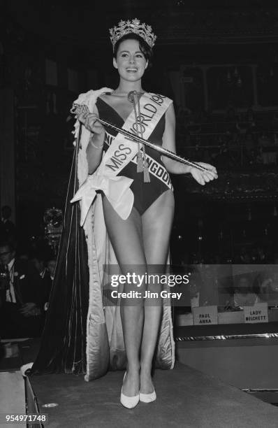 Miss United Kingdom Ann Sidney after being crowned Miss World 1964 at the Lyceum Ballroom in London, 12th November 1964.