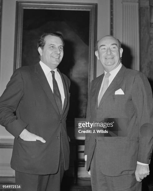 Major Robert Peliza , the Chief Minister of Gibraltar, with Malcolm Shepherd , Minister of State at the Foreign and Commonwealth Office, at the...