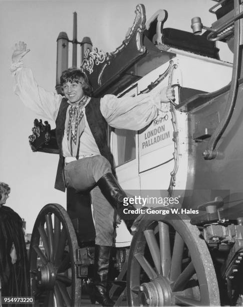 English actor and singer Tommy Steele on a stagecoach before the Lord Mayor's Show in London, 8th November 1969. Steele will be playing Dick...