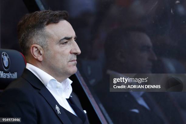 Swansea City's Portuguese manager Carlos Carvalhal looks on before the English Premier League football match between Bournemouth and Swansea City at...