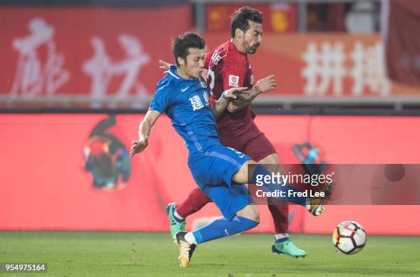 Ezequiel Lavezzi of Hebei China Fortune in action during 2018 Chinese Super League match between Hebei China Fortune adn Henan Jianye at Langfang...