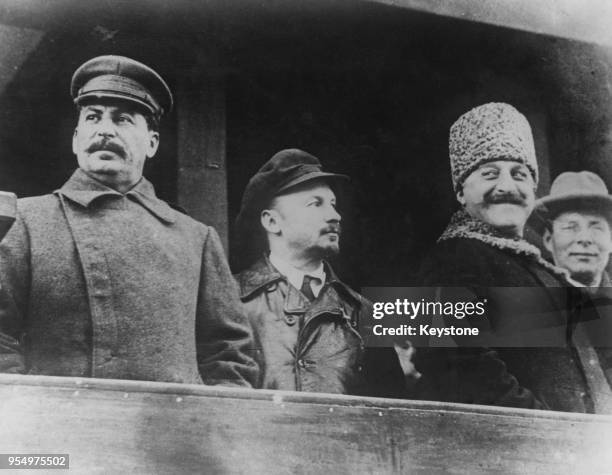 Soviet leader Joseph Vissarionovich Stalin and Nikolai Bukharin , circa 1950.