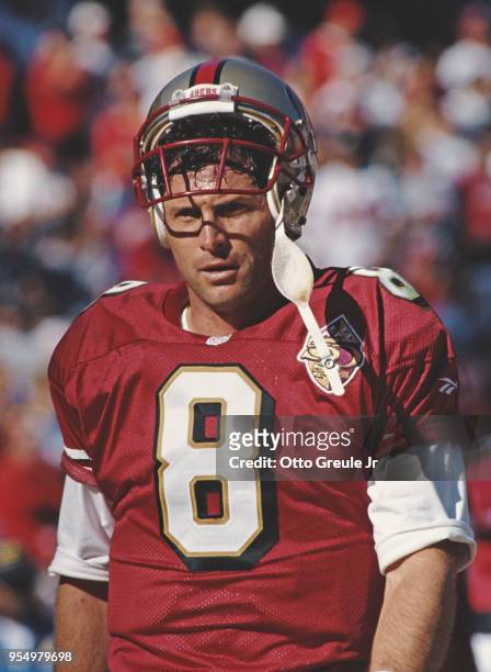 Steve Young, Quarterback for the San Francisco 49ers during the National Football Conference West game against the Cincinnati Bengals on 20 October...