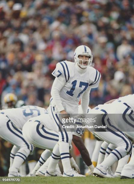 Chris Chandler, Quarterback for the Indianapolis Colts calls the play on the line of scrimmage during the National Football League pre season game...
