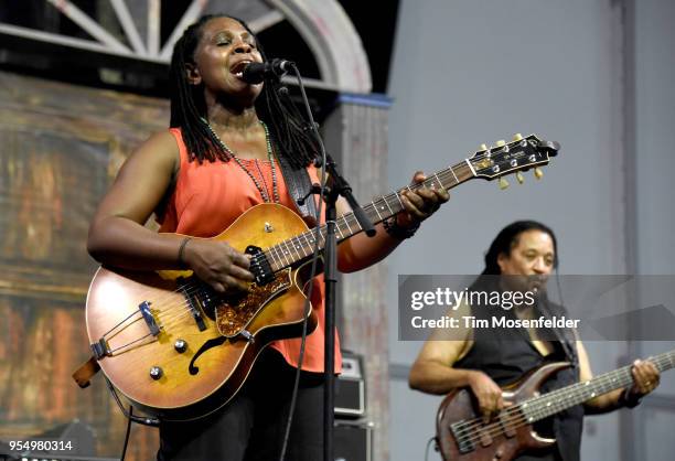 Ruthie Foster performs during the 2018 New Orleans Jazz & Heritage Festival at Fair Grounds Race Course on May 4, 2018 in New Orleans, Louisiana.