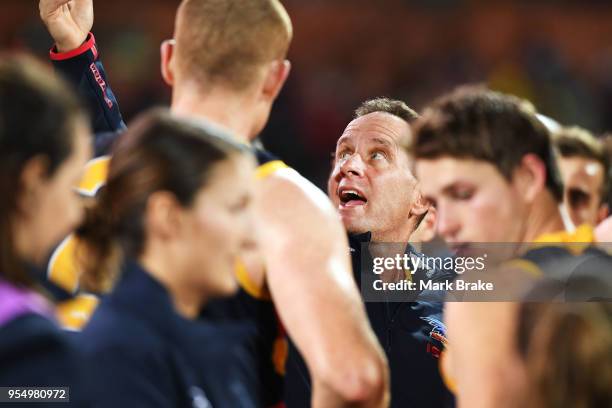 Don Pyke, coach of the Adelaide Crows at three quarter time during the round seven AFL match between the Adelaide Crows and the Carlton Blues at...