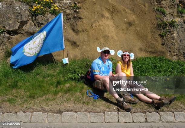 Spectators line the route up the iconic Sutton Bank during the third stage of the Tour de Yorkshire cycling race on May 5, 2018 in Thirsk, United...