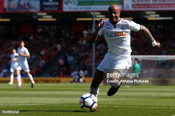 Andre Ayew of Swansea City during the Premier League match between AFC Bournemouth and Swansea City at Vitality Stadium on May 05, 2018 in...