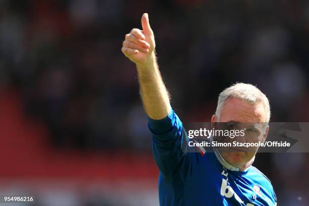 Stoke manager Paul Lambert gives the thumbs-up as he walks off after the Premier League match between Stoke City and Crystal Palace at the Bet365...